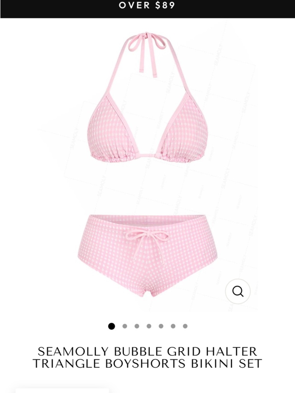 Seamolly Pink Bubble Grid Halter Triangle Boyshorts Bikini Set